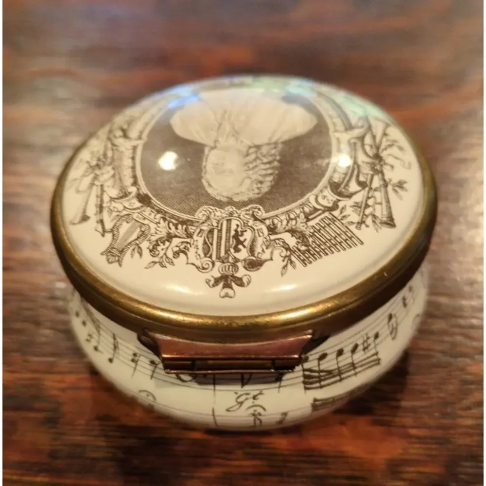 Bilston Battersea Enameled Copper Halcyon Days Trinket Box Johann S. Bach  #381